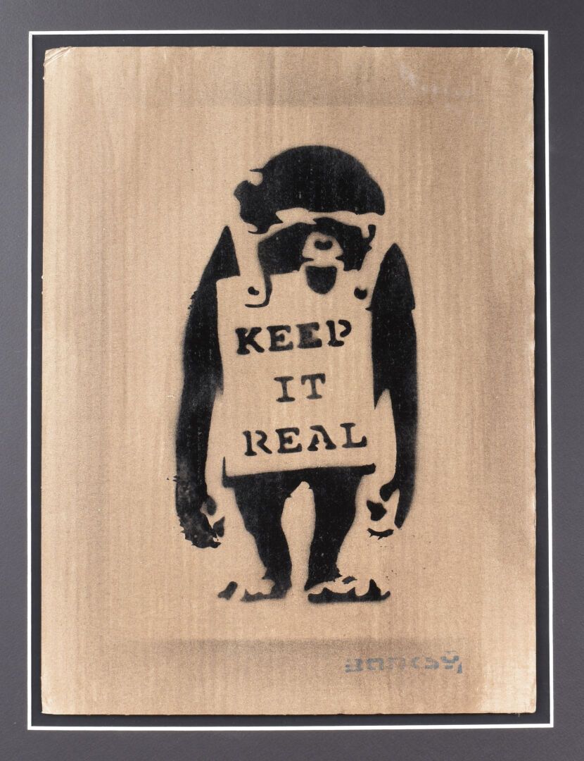 Null BANKSY (Né en 1974)
"Keep it real"
Pochoir sur carton signé au tampon en ba&hellip;