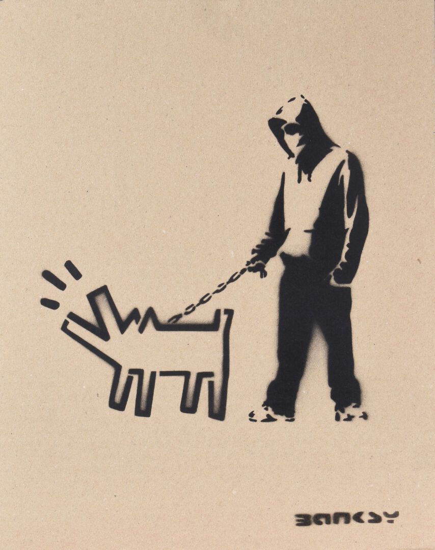 Null BANKSY (Né en 1974)
"Dismaland Bark" ou "Homme au chien"
Pochoir et dessin &hellip;