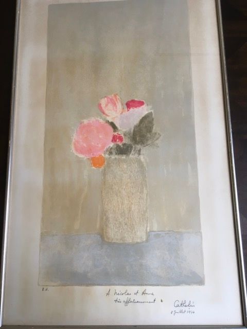 CATHELIN Bernard 一幅有框架的石版画，用铅笔签名和编号 伯纳德-CATHELIN艺术家的证明 "花瓶"，献给尼古拉和安妮 1977年7月7日绘图&hellip;