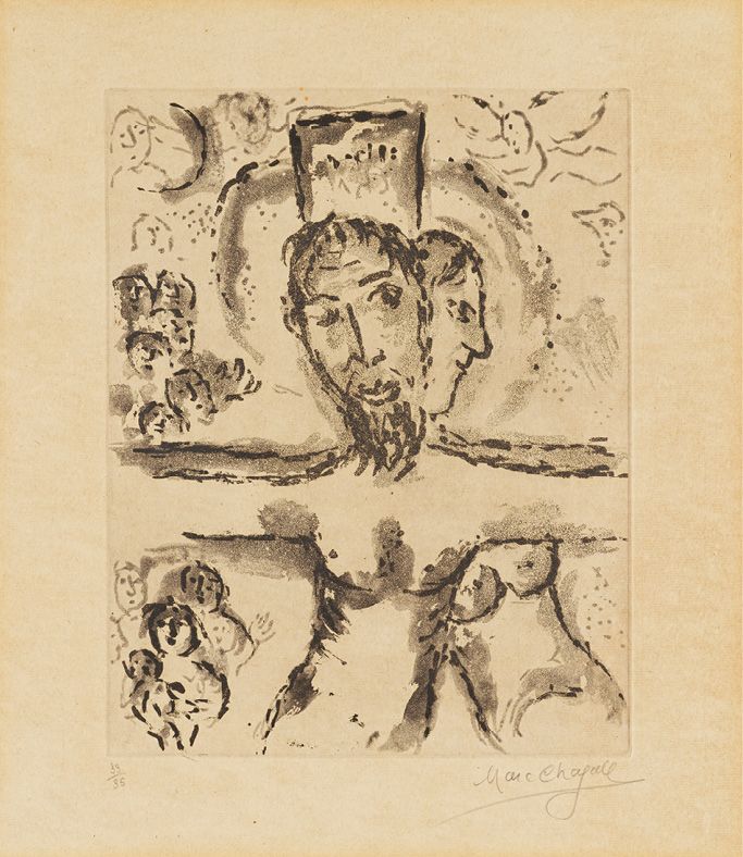 MARC CHAGALL (1887-1985) CRUCIFIXION, 1967
水印纸上的蚀刻和水彩画
右下方有石墨签名，左下方有编号33/35
出版 G&hellip;