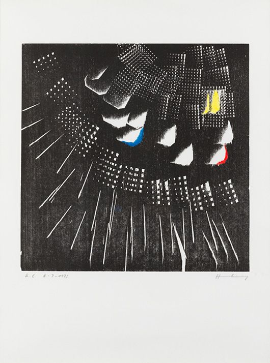 Hans HARTUNG (1904-1989) H-7-1973
Woodcut and stencil in red, blue and yellow on&hellip;