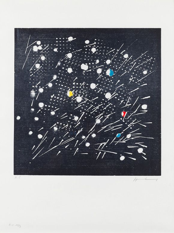 Hans HARTUNG (1904-1989) H-6-1973
Bois gravé et pochoir en rouge, bleu et jaune &hellip;