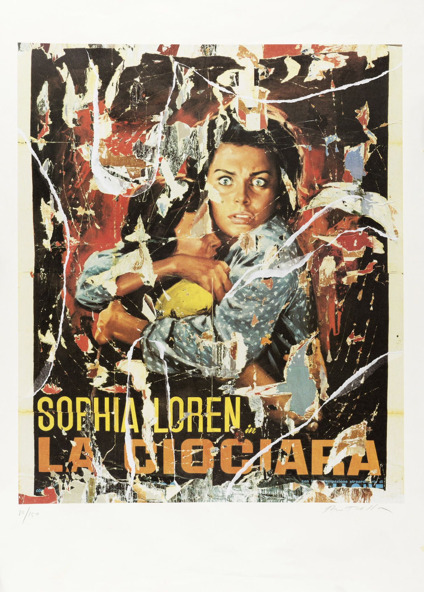 Mimmo ROTELLA (1918-2006) SOFIA LAUREN Sérigraphie en couleurs et affiche lacéré&hellip;