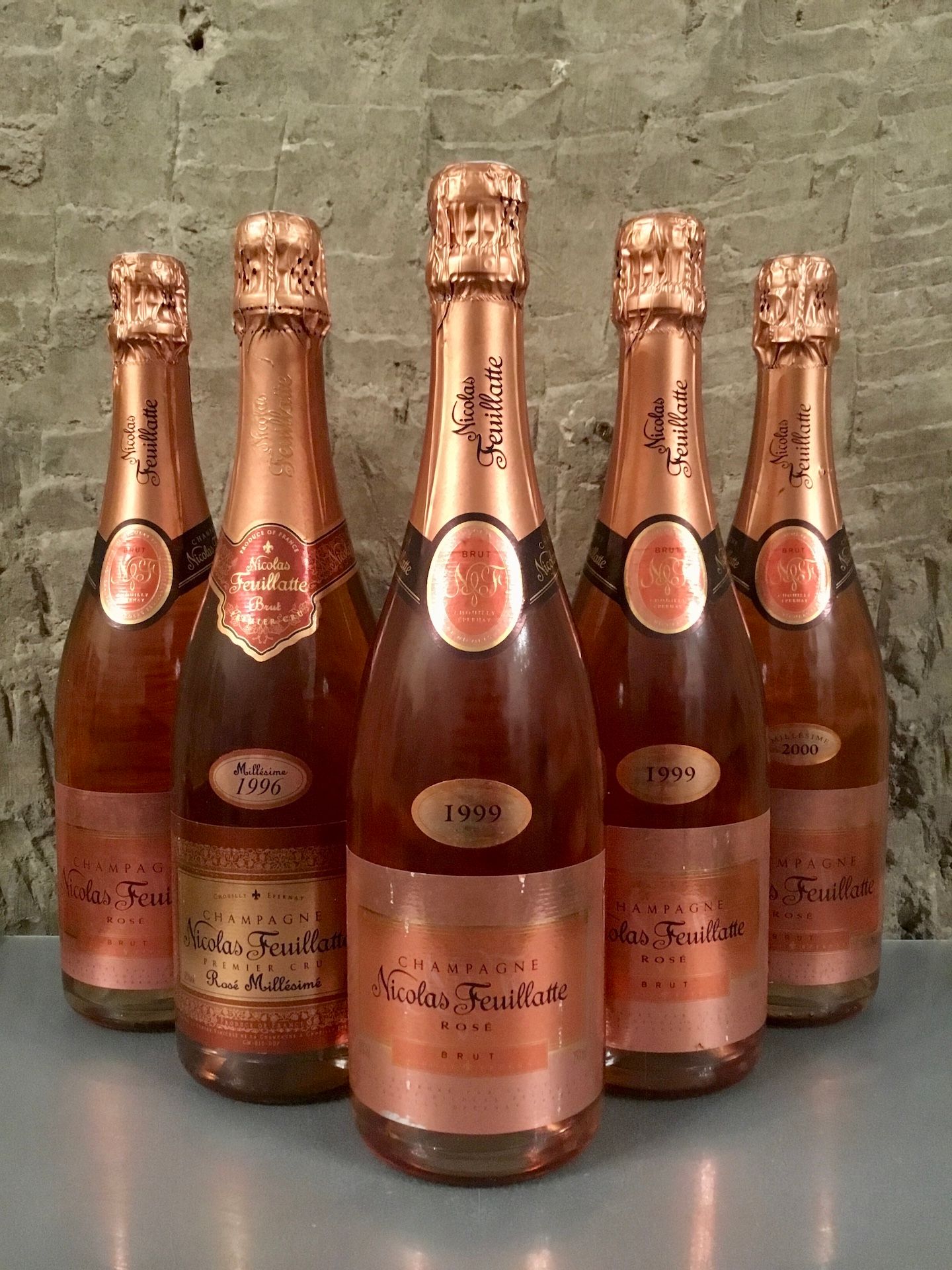 Null 5 bouteilles CHAMPAGNE rosé, N. Feuillatte (dont 96, 99, 2000…etlt)