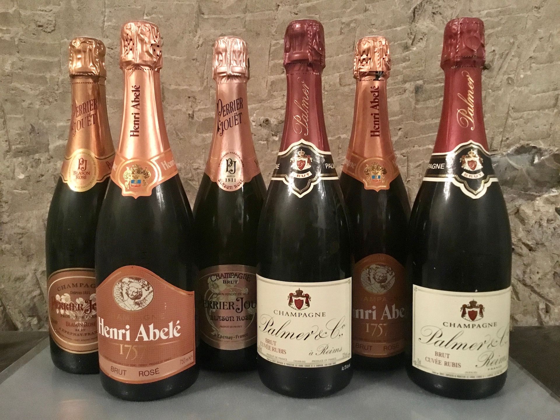 Null 6 bottles CHAMPAGNE rosé, (2 of Perrier-Jouët, Henri Abelé, Palmer "Rubis")