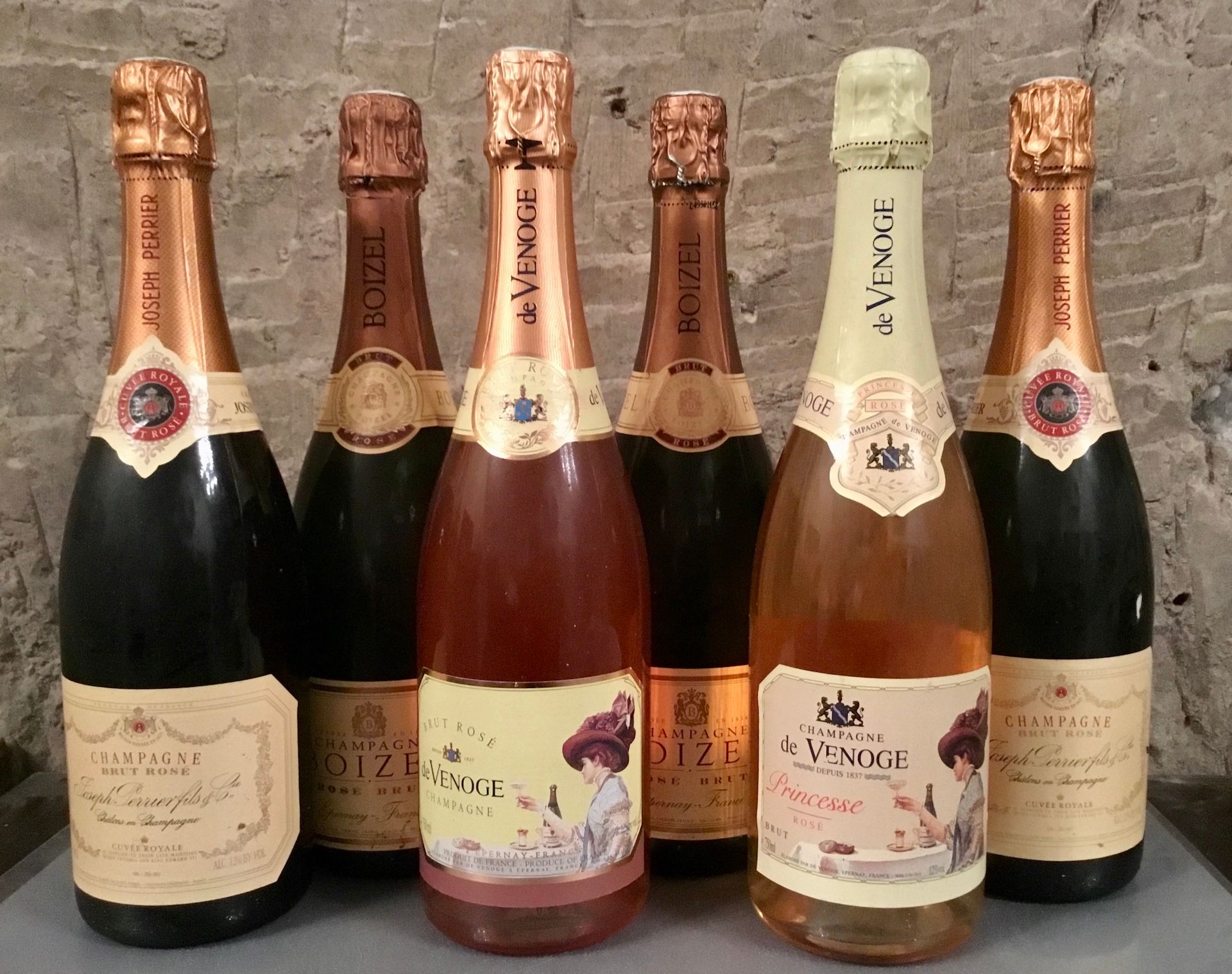 Null 6 bottles CHAMPAGNE rosé, (elt; 2 of Joseph-Perrier, of Venoge, 2 Boizel)