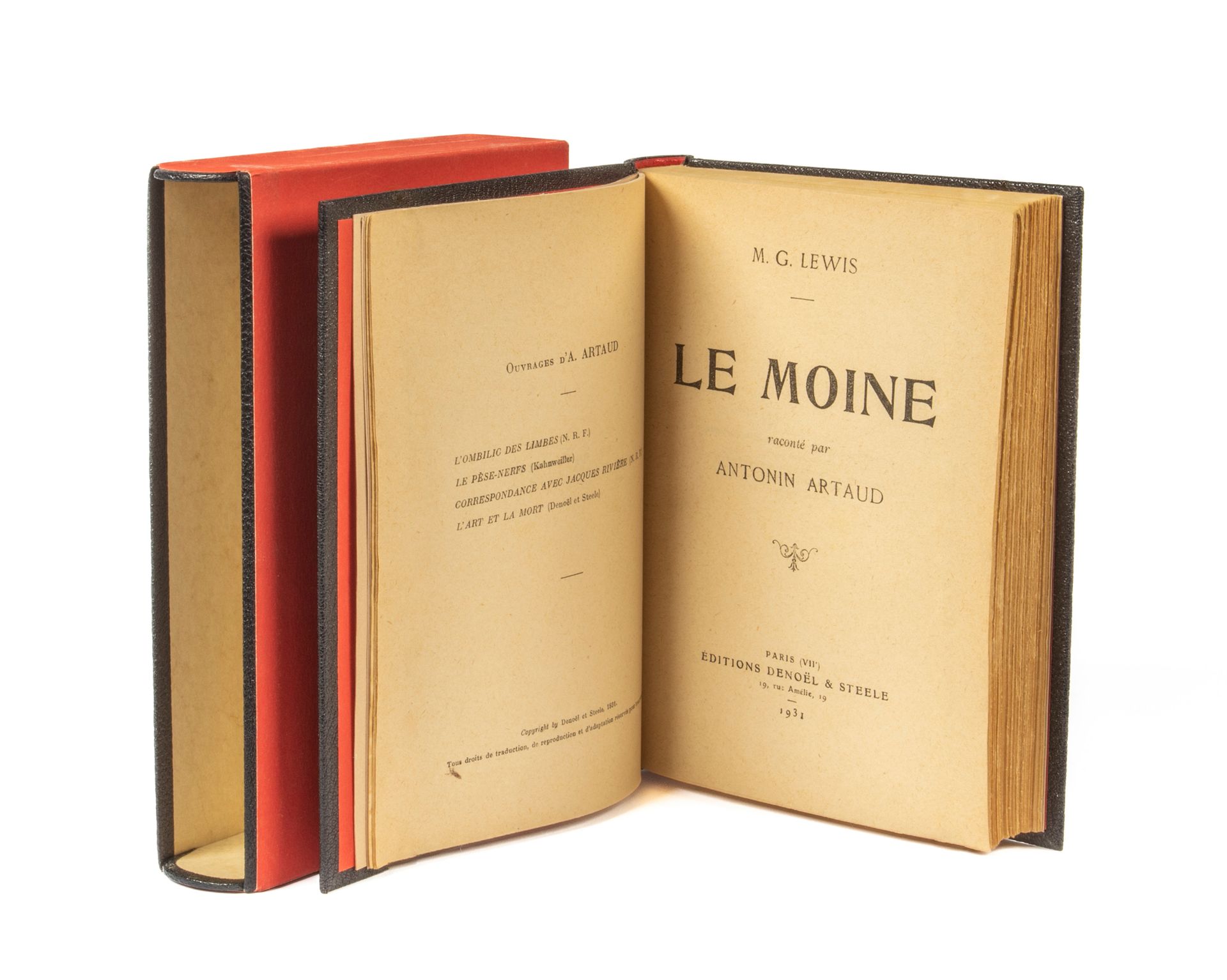 [ARTAUD Antonin]. MONK LEWIS M.G. 僧人。Denoël et Steele, 1931.8开本，全黑摩洛哥，红色标题，封面保存，&hellip;