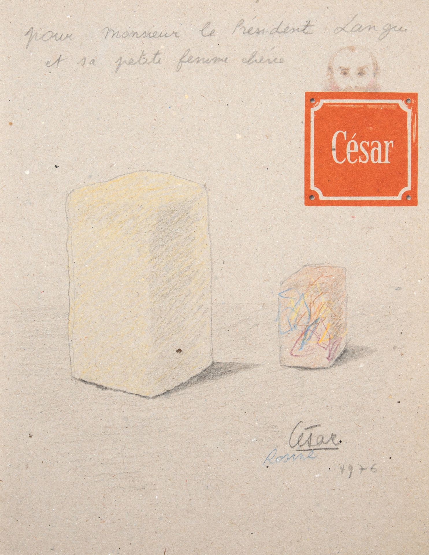 CÉSAR. 日内瓦拉斯博物馆的目录，充实了邮寄的内容，并以双色的整页图画作为装饰。四开本，平装本。
塞萨尔的这幅画上有签名和日期，是1976年的，画的顶部是他&hellip;