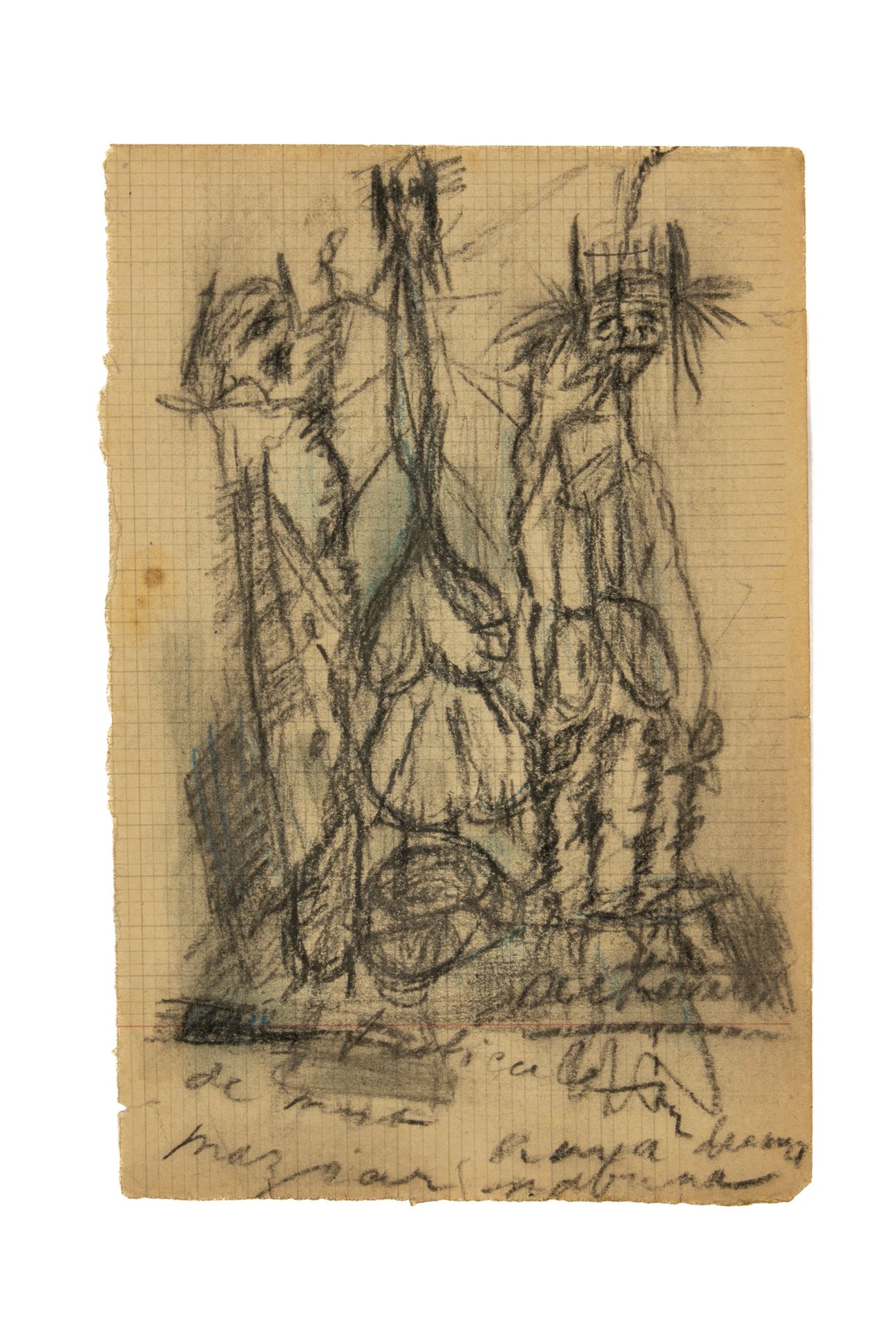 ARTAUD Antonin. Original drawing signed in black pencil on notebook page, 17 x 1&hellip;