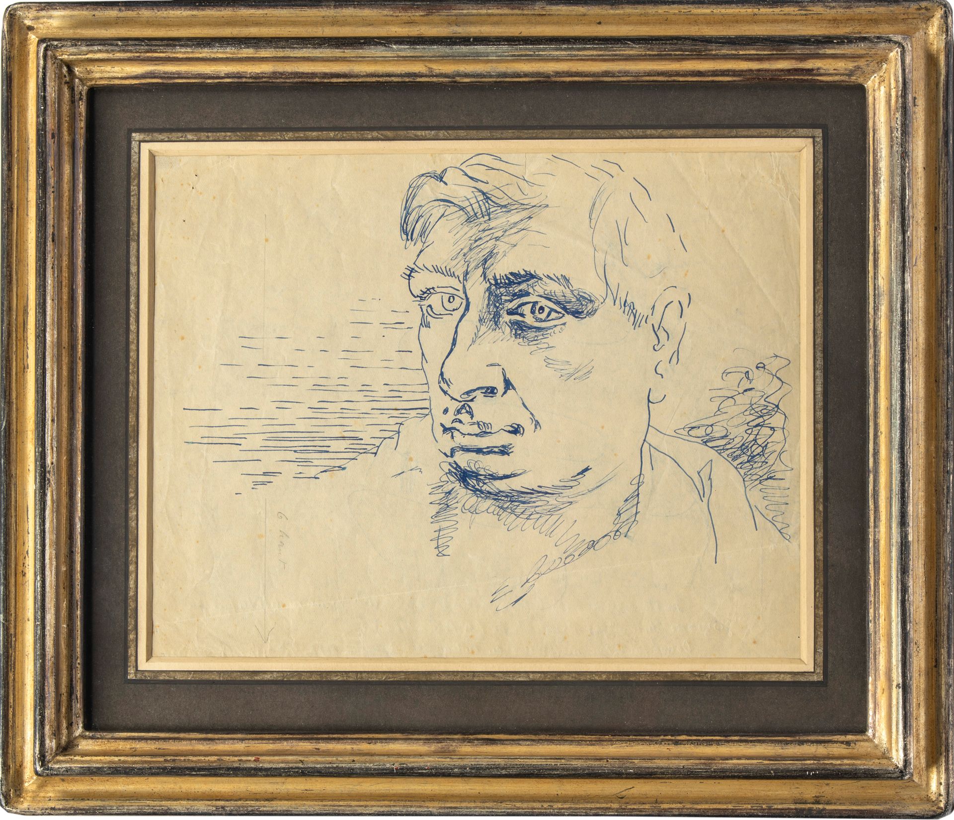 CHIRICO Giorgio de. Autorretrato en ambas caras. Dibujos originales en tinta azu&hellip;