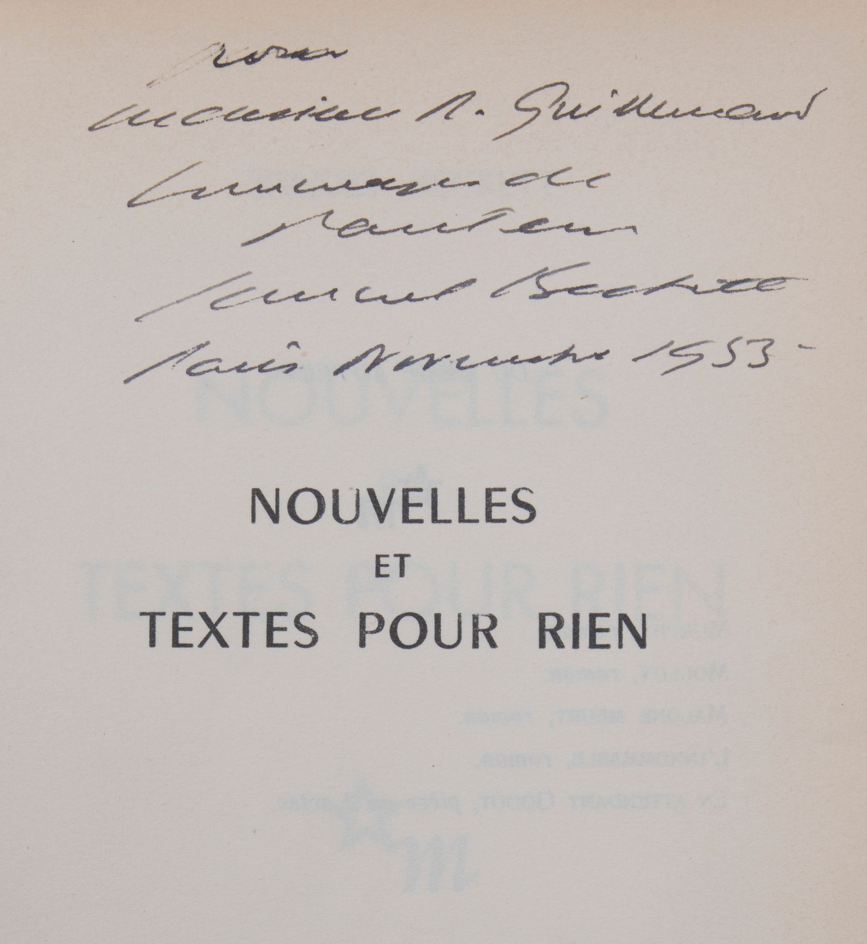 BECKETT Samuel. Nouvelles et textes pour rien. Paris, Editions de Minuit, 1955. &hellip;