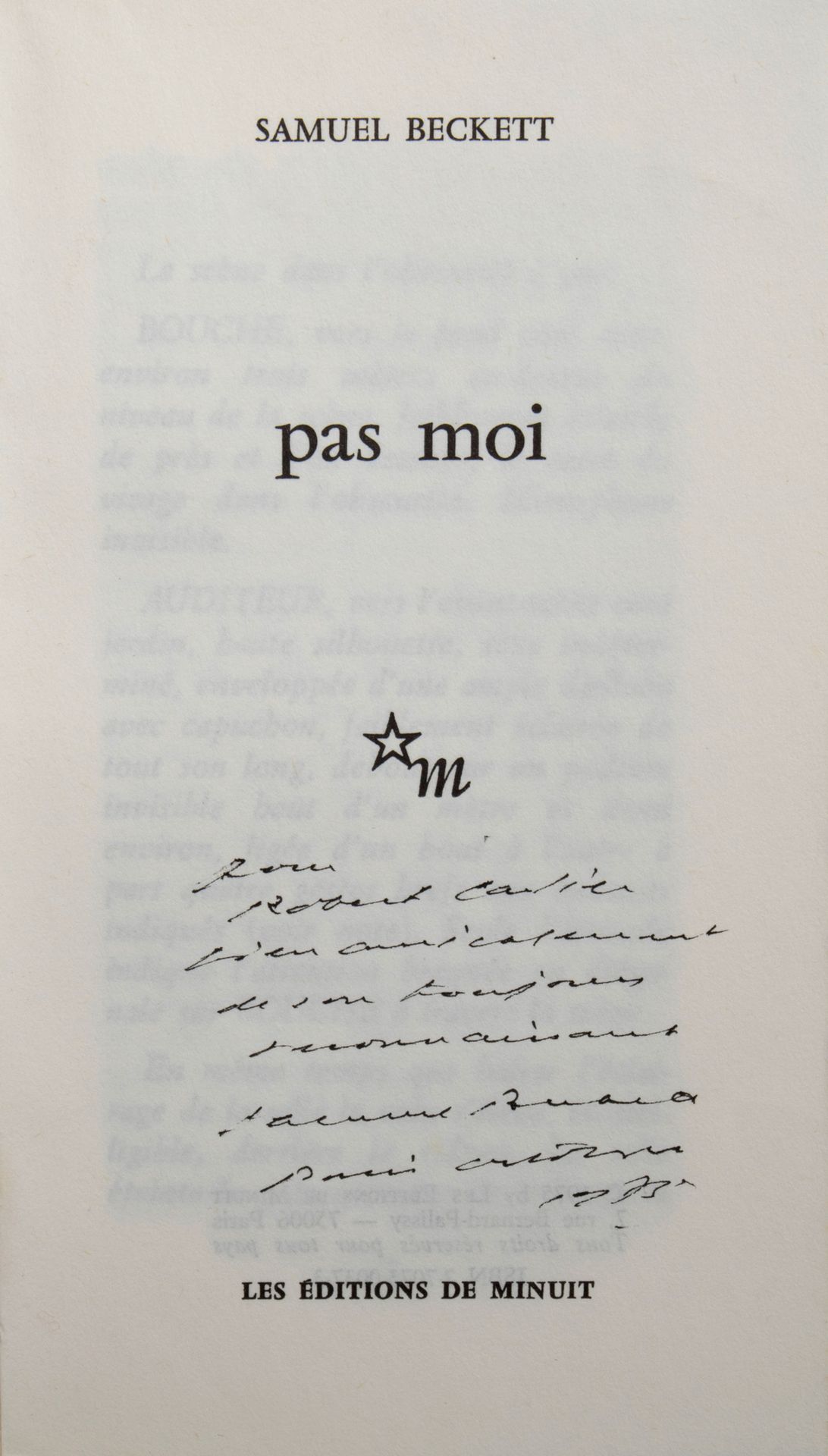 BECKETT Samuel. Pas moi. Paris, Editions de Minuit, 1975. In-8 broché
Edition or&hellip;