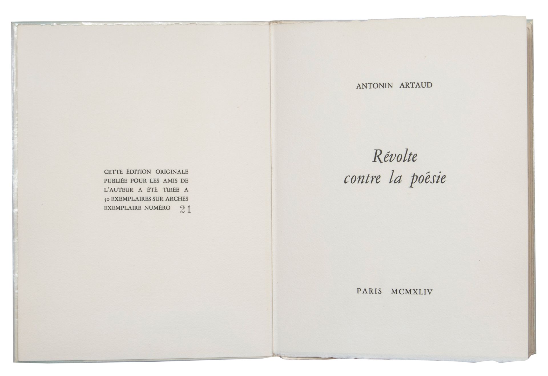 ARTAUD Antonin. Revuelta contra la poesía. 1944. [Barbezat]. En-4, rústica.
Prim&hellip;