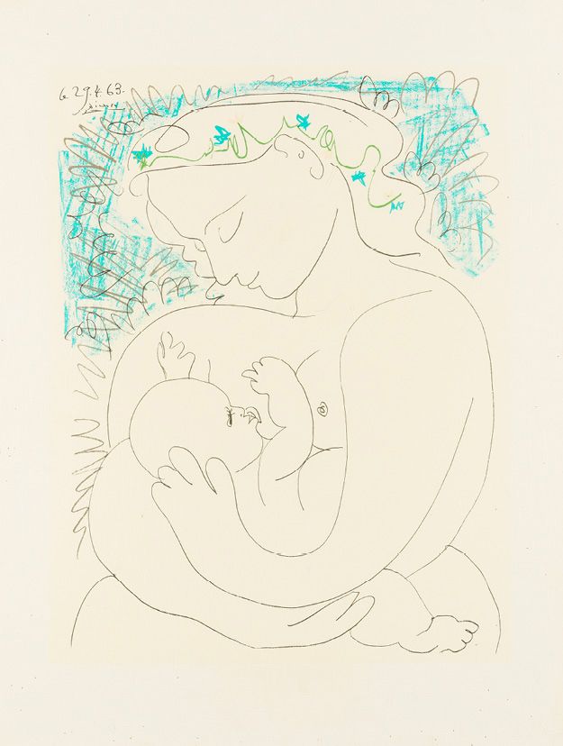 D'aprés Pablo Picasso (1881-1973) PETITE MATERNITE, 1963
彩色胶印平版画，编织纸
版面上有签名和日期29&hellip;