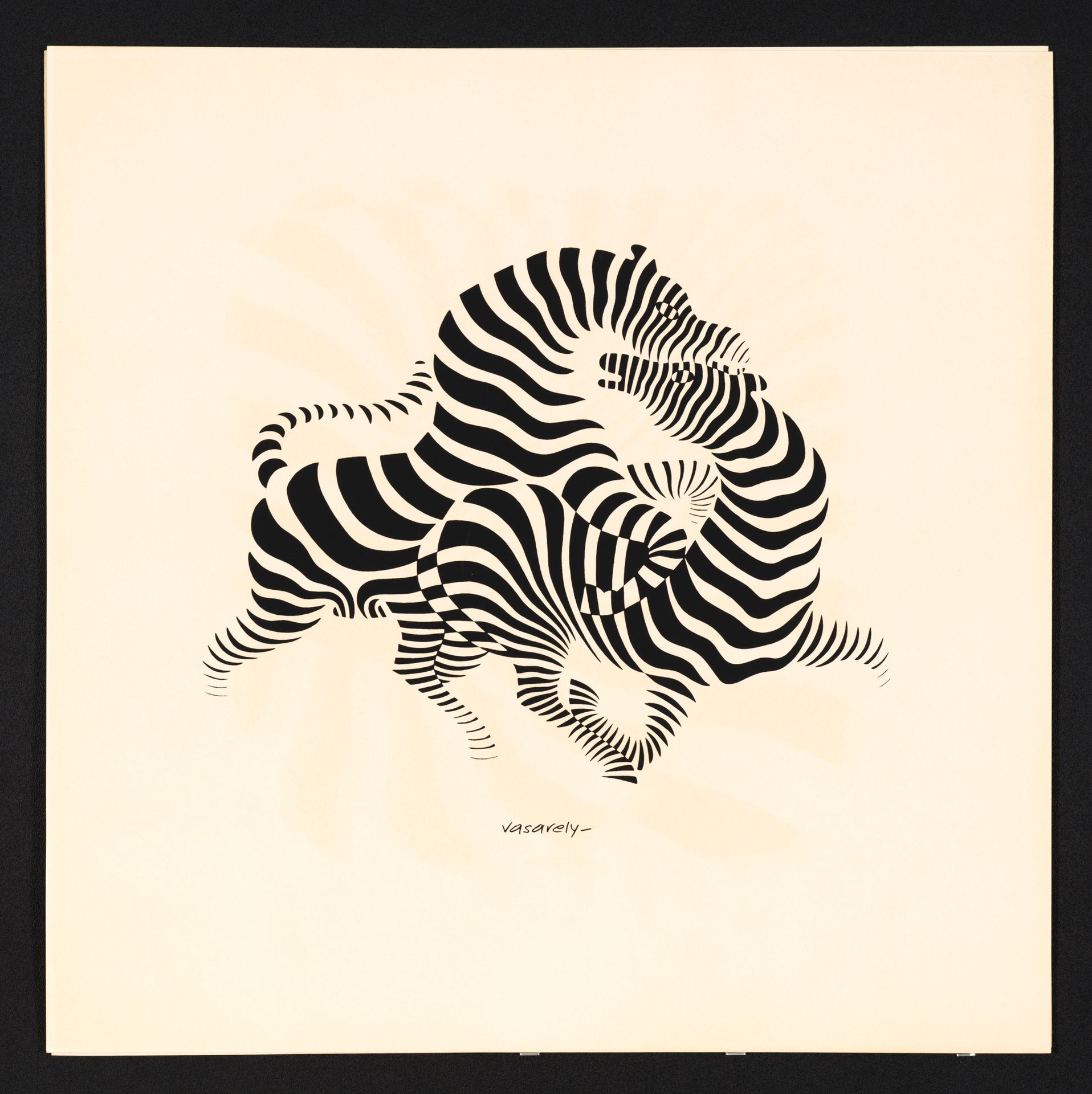 Victor VASARELY (1906-1997) ZEBRAS 1938-76
牛皮纸上的黑色丝网印刷
中央刻有Vasarely字样
50 x 50 cm