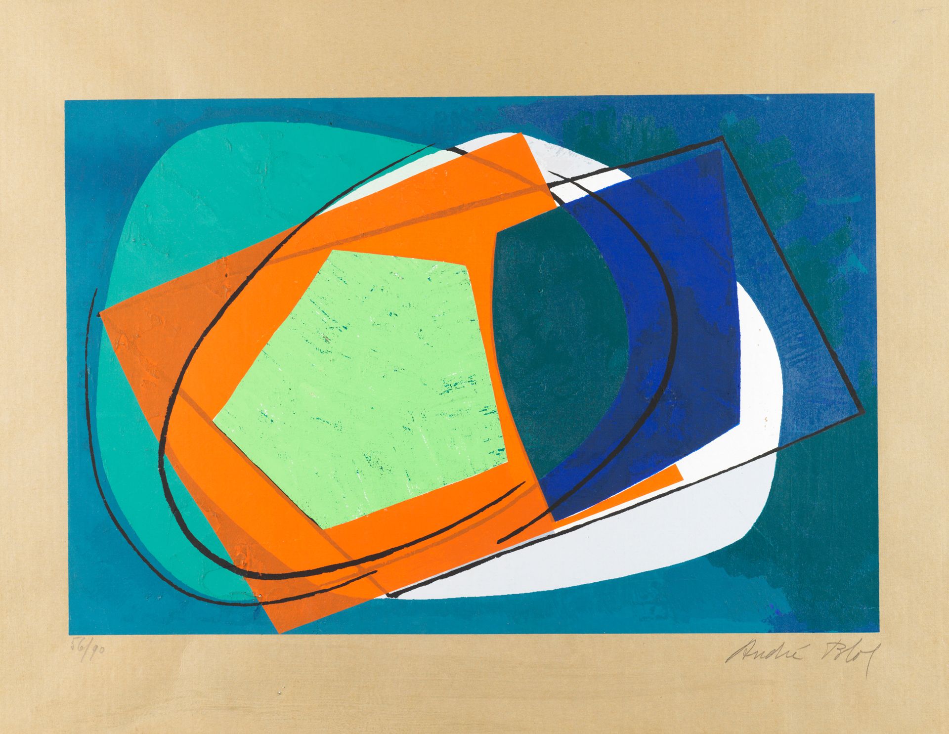 André BLOC (1896-1966) SANS TITRE Sérigraphie en couleurs sur vélin tissé
Signée&hellip;