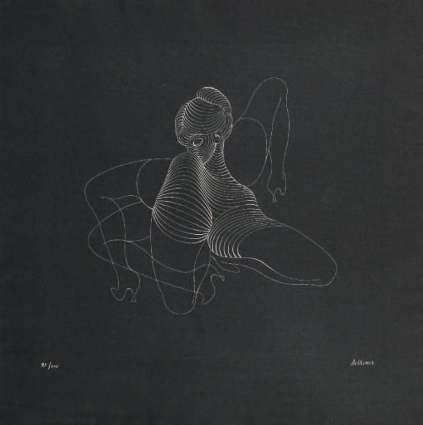 HANS BELLMER (1902-1975) Céphalopode double (fond noir), 1965 Eau forte en blanc&hellip;