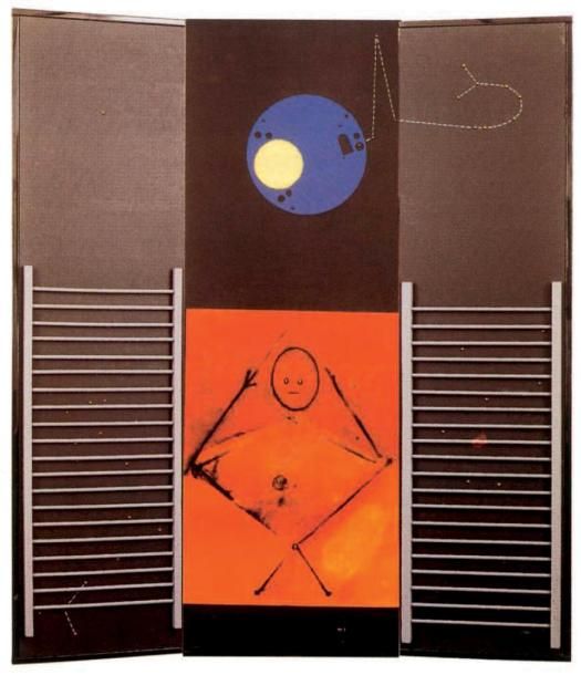 MAX ERNST (1891-1976) LE GRAND IGNORANT, 1974 Paravent en bois peint, collages e&hellip;