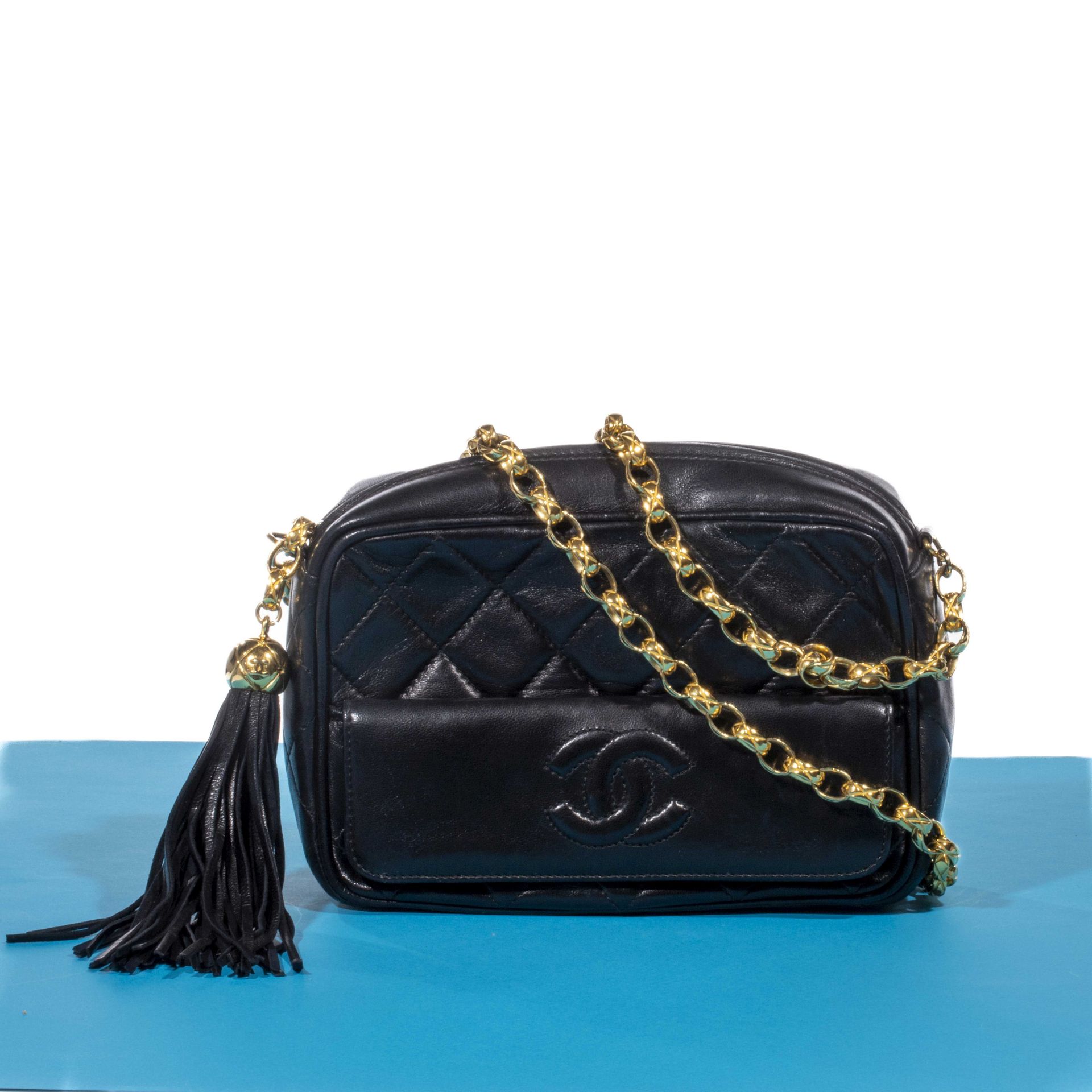 Chanel 1989-1991 Vintage Black Camera Bag w/Tassel at 1stDibs