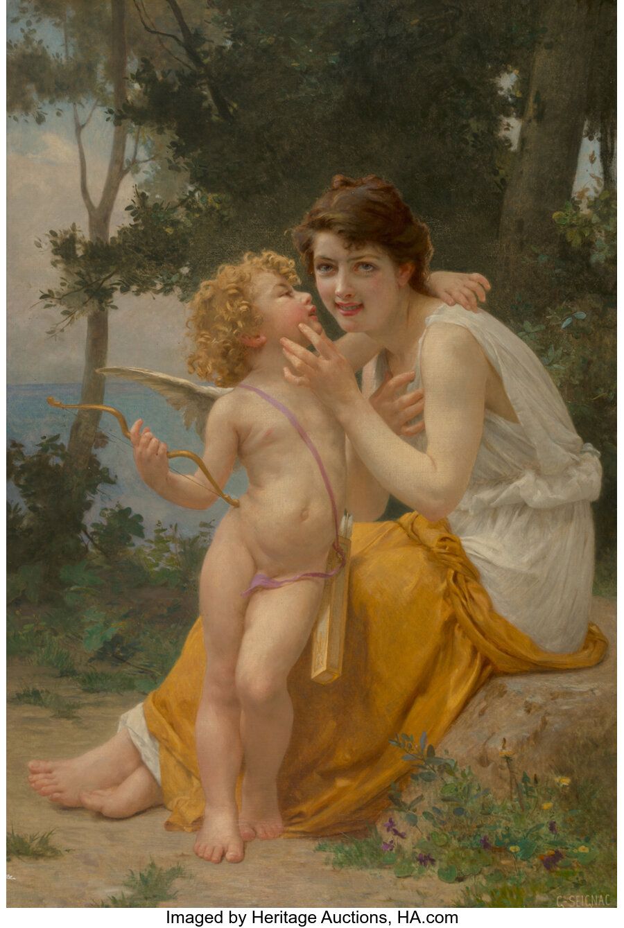Guillaume Seignac (French, 1870-1924) Cupid and Psyche Oil on canvas 53 x 36 inc&hellip;