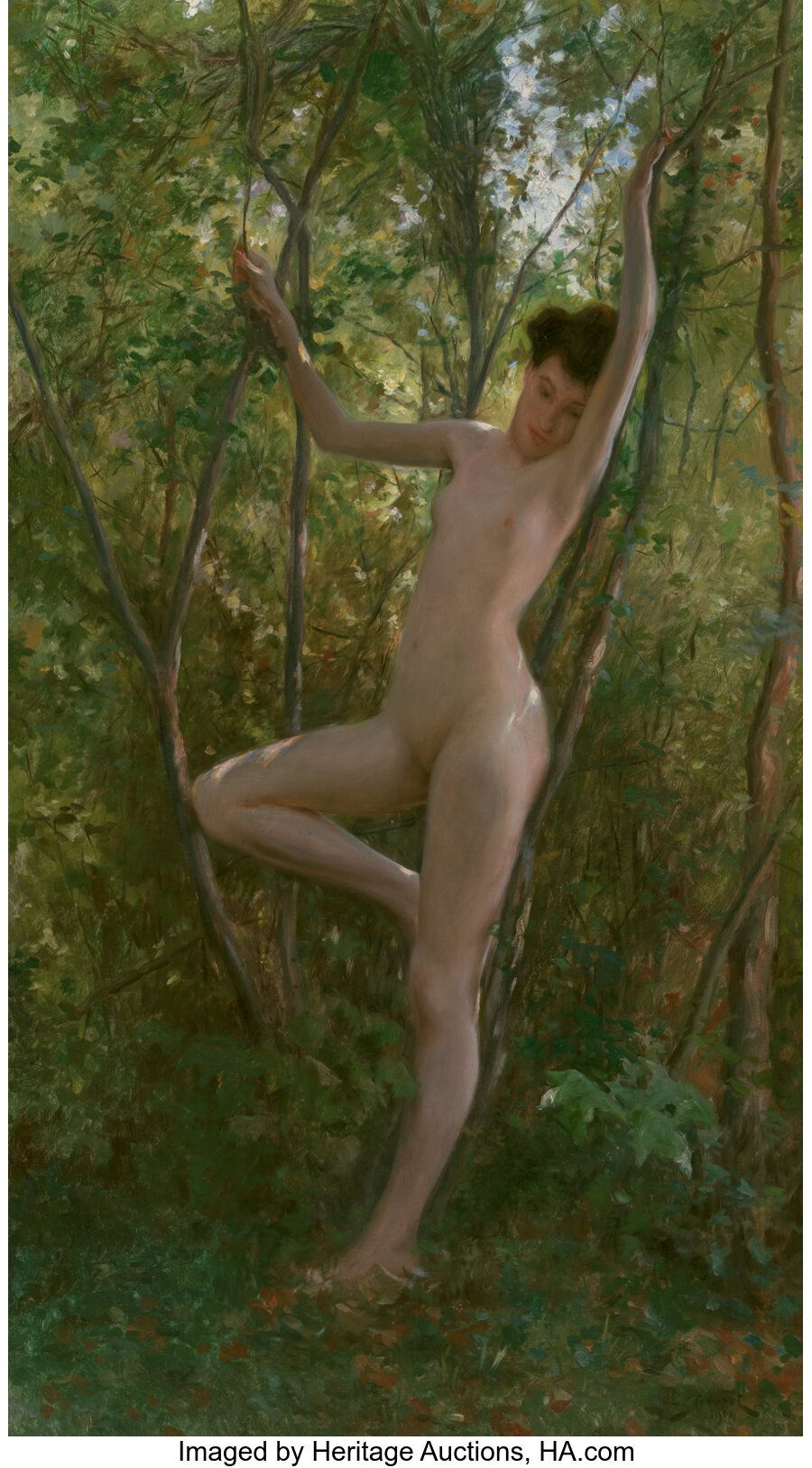 Julius L. Stewart (American, 1855-1919) A wood nymph, 1904 Oil on canvas 59 x 34&hellip;