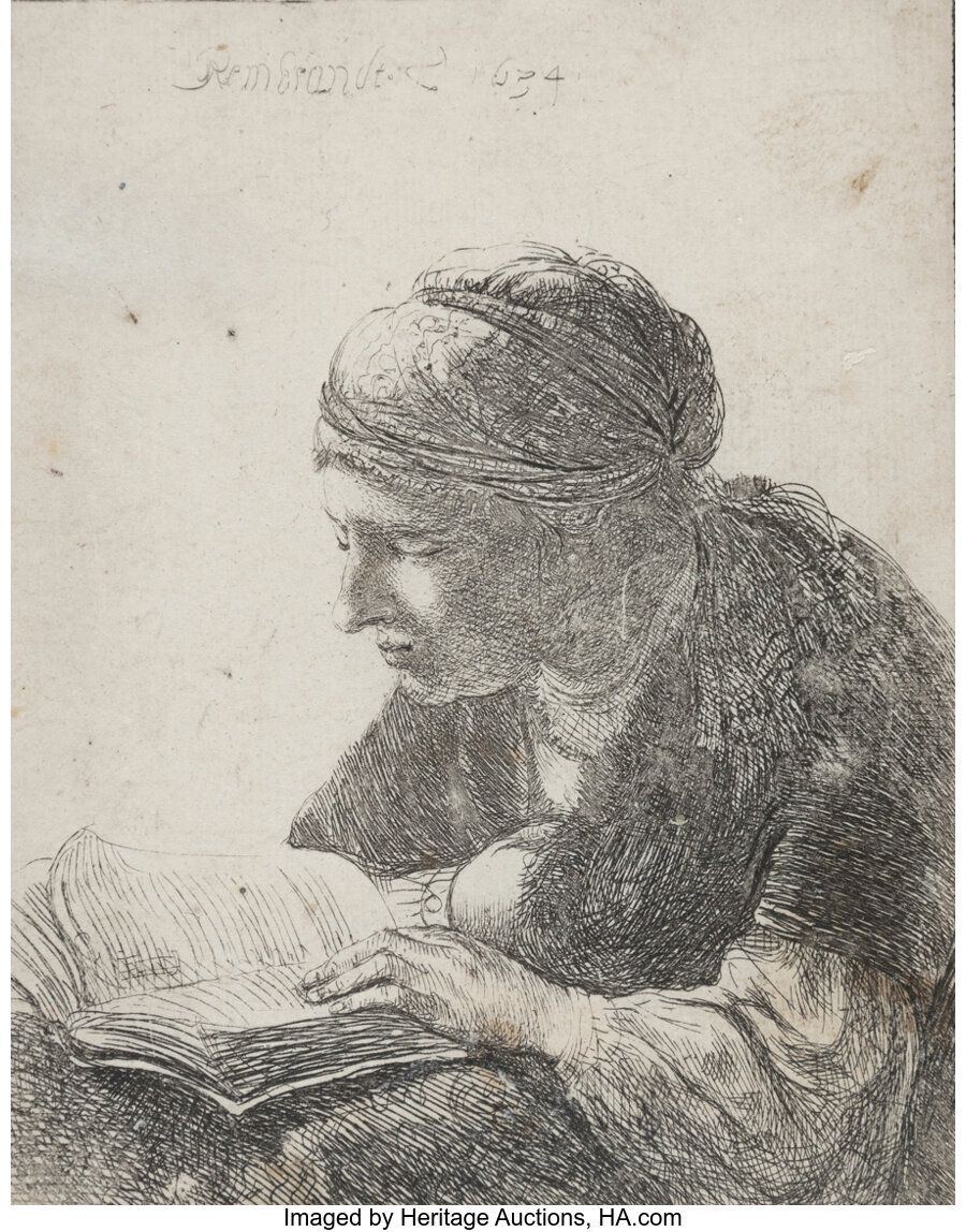 Rembrandt van Rijn (Dutch, 1606-1669) Woman Reading, 1634 Etching on laid paper &hellip;