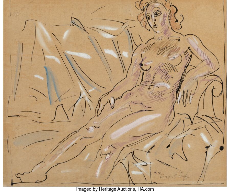 Raoul Dufy (French, 1877-1953) Nu allongé sur canapé, circa 1939 China ink, goua&hellip;