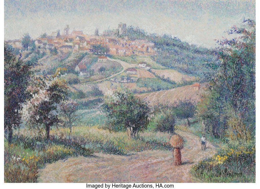 Hughes Claude Pissarro (French, b. 1935) Le village Pastel on paper 14-1/2 x 19-&hellip;