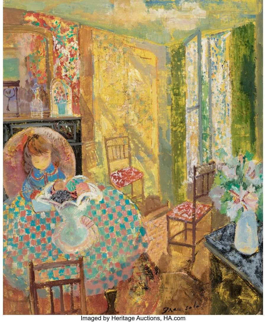 Emilio Grau Sala (Spanish, 1911-1975) Young girl breakfasting in a sunlit room O&hellip;