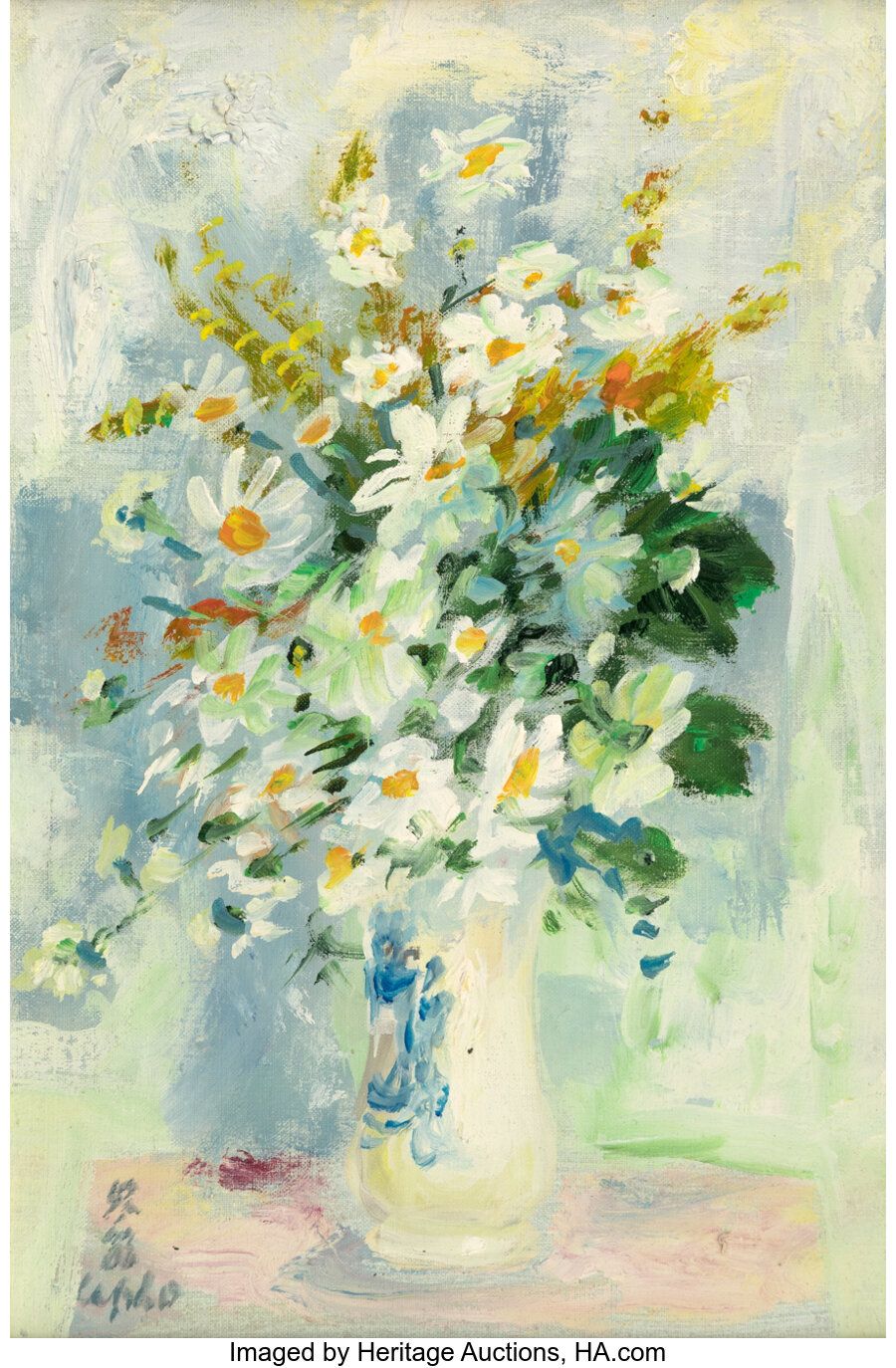 Le Pho (French/Vietnamese, 1907-2001) Fleurs Oil on canvas 13-1/4 x 8-3/4 inches&hellip;