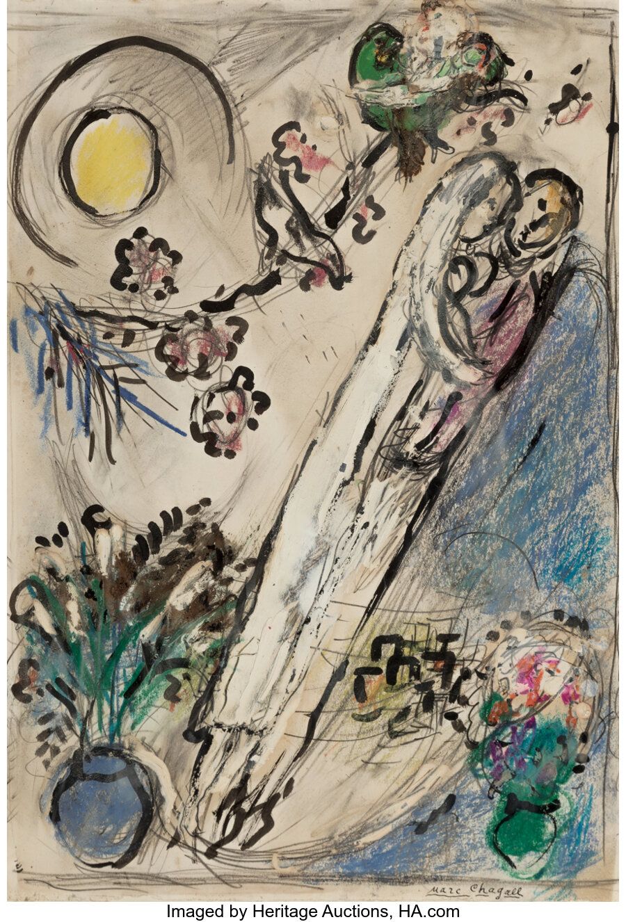 Marc Chagall (French/Russian, 1887-1985) Esquisse pour "Les fiancés à l'oiseau" &hellip;