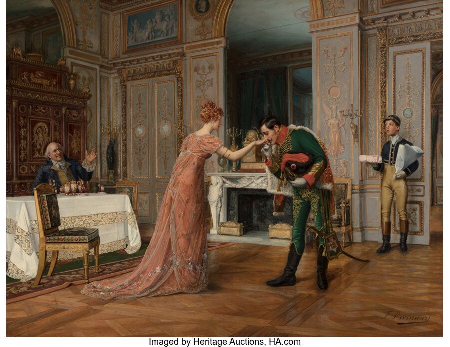 François Brunery (Italian, 1849-1926) Visite du fiancé Oil on canvas 28 x 36 inc&hellip;