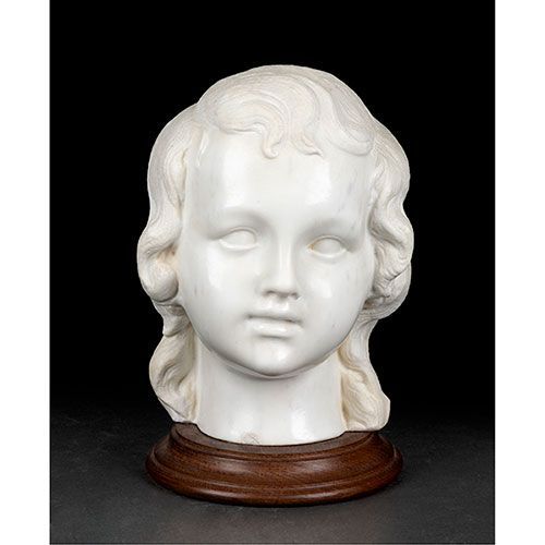 ESCUELA ANDALUZA, S. XIX Tête de l'Enfant Jésus . Sculpture en marbre sculpté, s&hellip;