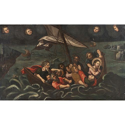ESCUELA ESPAÑOLA, S. XVII Le Christ dans la tempête sur la mer de Galilée . Huil&hellip;