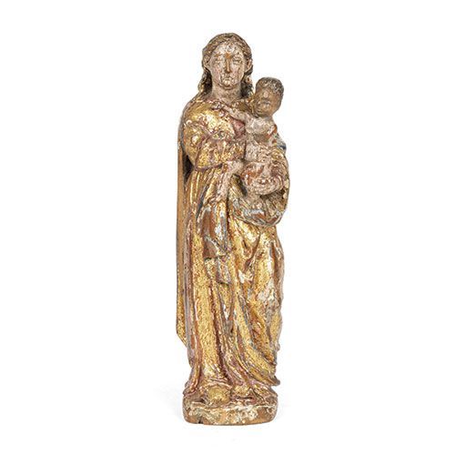 Null Vierge à l'enfant . Sculpture en bois sculpté, polychrome et doré, XVIe siè&hellip;