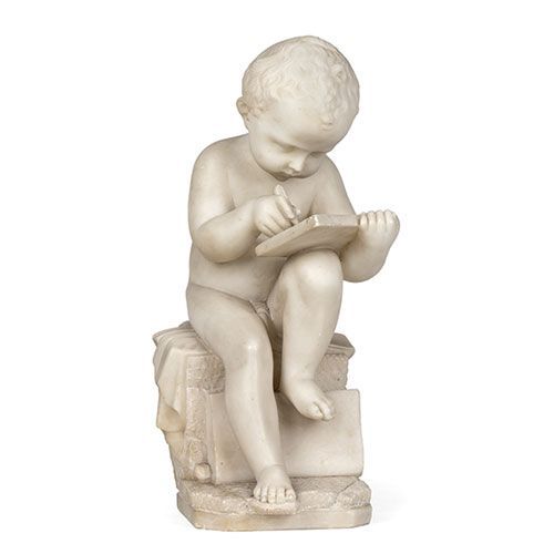 Null Enfant assis . Sculpture en marbre. Avec signature. Hauteur avec socle : 50&hellip;