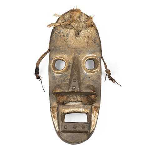 Null Masque tribal africain du Congo en bois sculpté. Dimensions : 40 x 15 cm