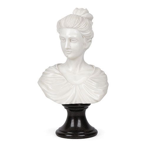 Null Jeune femme . Buste décoratif sculpté en marbre blanc et base en pierre dur&hellip;