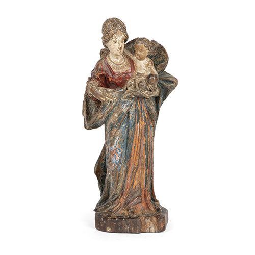 ESCUELA PORTUGUESA S. XVII Vierge à l'enfant . Sculpture en bois sculpté et poly&hellip;