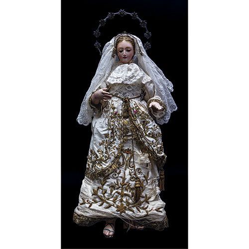 ESCUELA ESPAÑOLA, S.XIX Vierge. Robe-sculpture en bois sculpté et polychrome, av&hellip;