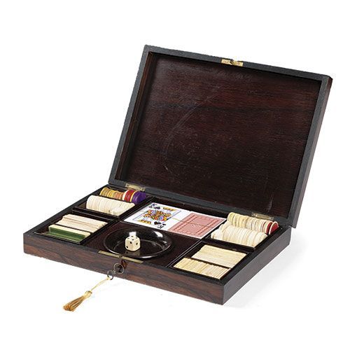 Null Boîte à jeux de style Napoléon III en bois de rose avec marqueterie de lait&hellip;