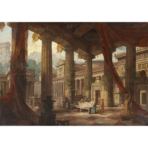 ESCUELA INGLESA S.XIX Vue des palais romains. . Huile sur carton avec signature &hellip;