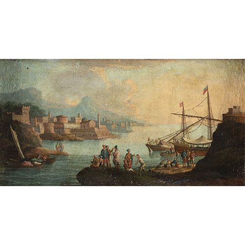 ESCUELA ITALIANA, S. XVIII Vues de la côte méditerranéenne avec des bateaux, des&hellip;