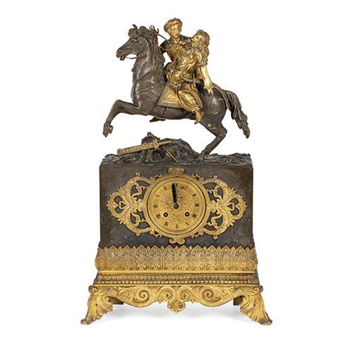 Null Pendule de table en bronze doré et bleui, France, vers 1830-40. Groupe d'or&hellip;