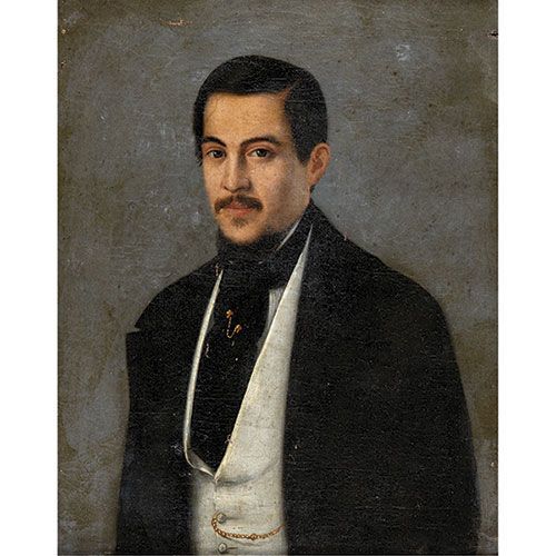 ESCUELA FILIPINA (?), S. XIX Portrait d'un gentleman . Huile sur toile signée (i&hellip;