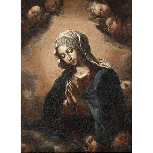 SEGUIDOR DE SASSOFERRATO, S. XVII Vierge en prière avec des anges . Huile sur to&hellip;