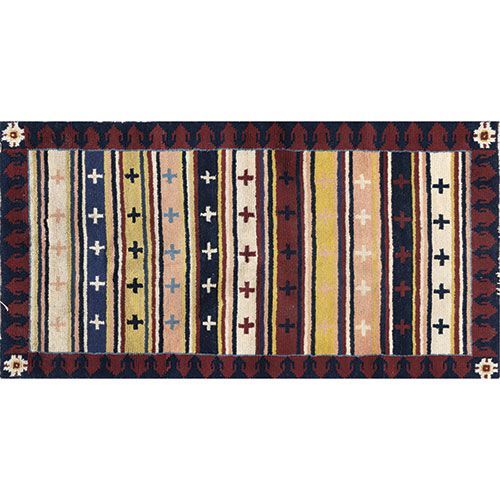 Null Tapis oriental en laine à décor géométrique. Taille : 145 x 79 cm