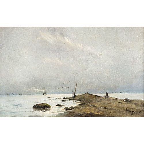 JOSÉ VILLEGAS (Sevilla, 1844-Madrid, 1921) Paysage marin . Huile sur toile signé&hellip;