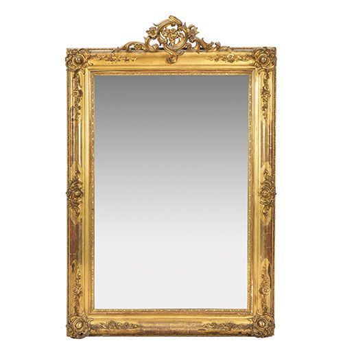 Null Miroir élisabéthain en bois doré et stuqué, S. XIX. Quelques dégâts. Dimens&hellip;
