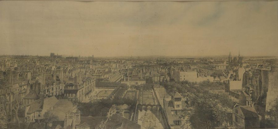 Null Vue d'optique de ville
Gravure en noir 
XIXème siècle
Encadrée